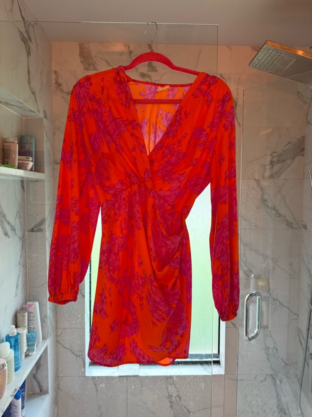 Tyche Orange and Fuchsia V-Neck Wrap Dress